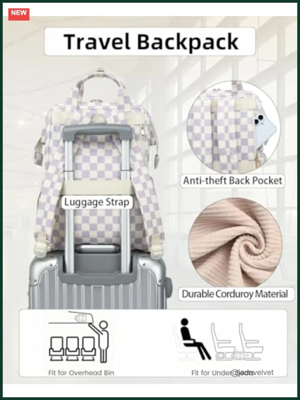 Corduroy Laptop Backpack 15.6 Inch Bookbag for Women Girls School Travel Daypack